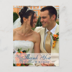 Frosted wedding photo custom navy thank you note postcard