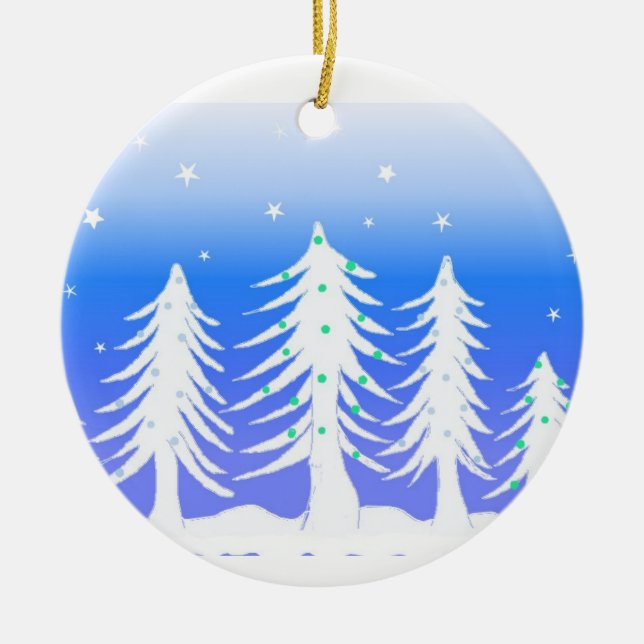 Frosted White Christmas Trees Ceramic Tree Decoration (Front)