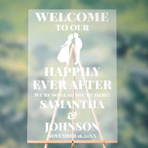 Frosted White Happily Ever After Wedding Welcome Acrylic Sign