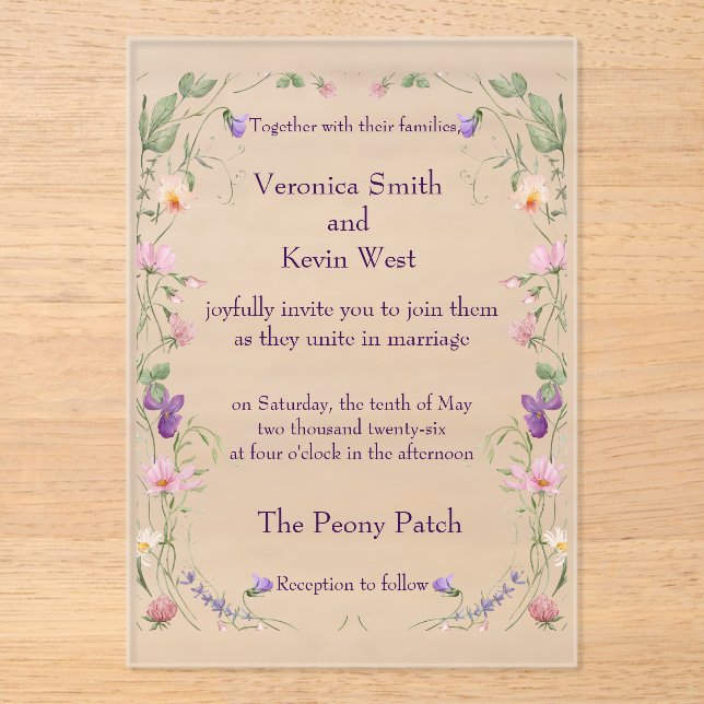 Frosted Wildflower Acrylic Wedding Invitation (Front)