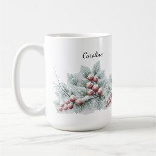 Frosted Winter Berry and Spruce Botanical Holiday Coffee Mug