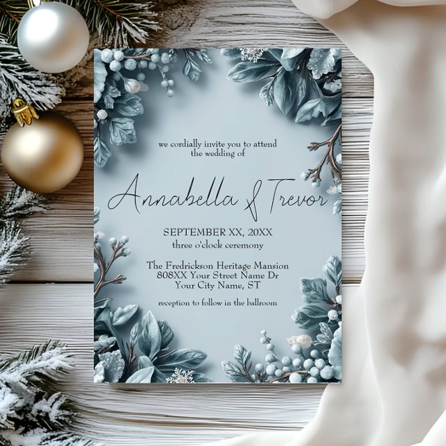 Frosted Winter Florals Wedding Invitation (Creator Uploaded)