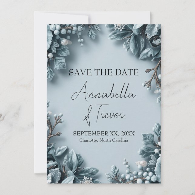 Frosted Winter Florals Wedding Save The Date (Front)