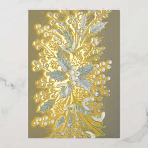 Frosted Winter Snowdrop Floral Arrangement Foil Holiday Card