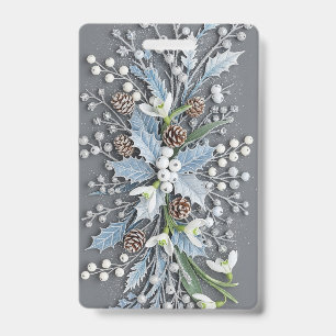 Frosted Winter Snowdrop Floral Arrangement ID Badge