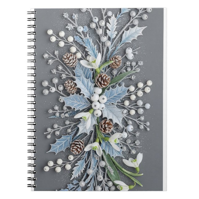 Frosted Winter Snowdrop Floral Arrangement Notebook (Front)