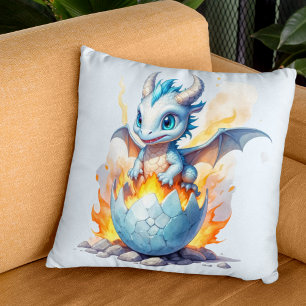 Frostfire Hatchling Blue Dragon Fantasy  Cushion