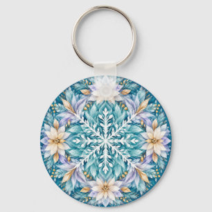 Frostflower Winter Mandala Key Ring