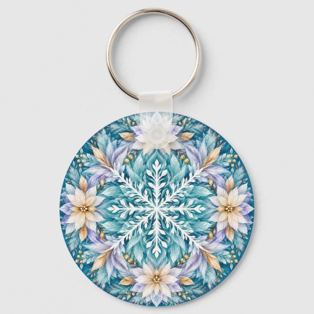 Frostflower Winter Mandala Key Ring (Front)