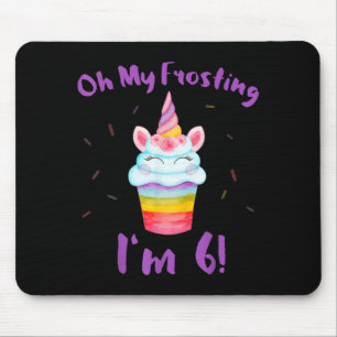 Frosting 6 Funny Girl Unicorn Cupcake 6th Birthday Mouse Pad