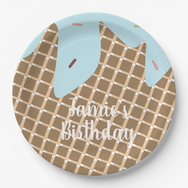 Frosting Ice Cream Cake Birthday Waffle Pattern Paper Plate (Front)