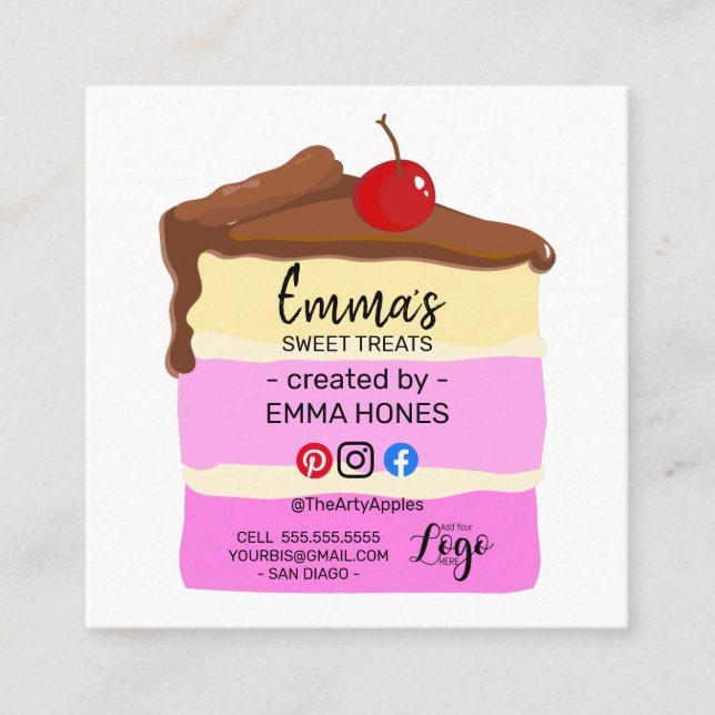 FROSTING modern colourful baker cherry Square Business Card (Front)