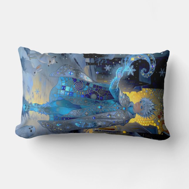 Frostmaker of a Moonlit Street – A Winter Portrait Lumbar Cushion (Front)