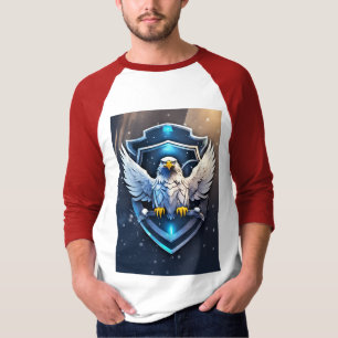 Frostwing Alliance: Futuristic Eagle-Raven Emblem T-Shirt