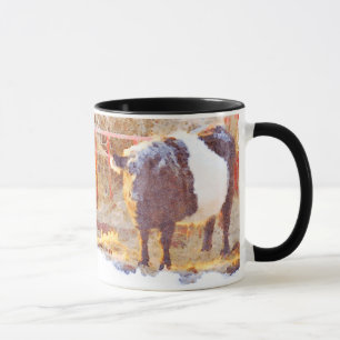Frosty Belted Galloway Cow in Snow Watercolour Mug