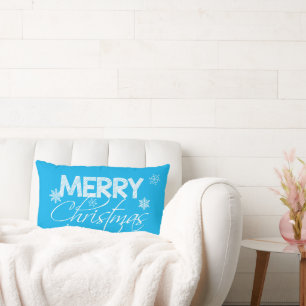 Frosty Blue and White Snowflakes   Merry Christmas Lumbar Cushion