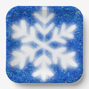 Frosty blue North Pole snowflakes   sparkling snow Paper Plate