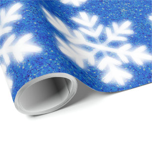 Frosty blue North Pole snowflakes sparkling snow Wrapping Paper