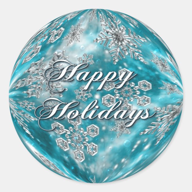 Frosty Blue Snowflake Bubble Holiday Stickers (Front)