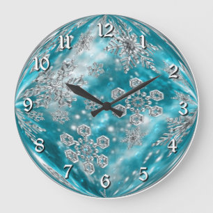 Frosty Blue Snowflake Bubble Wall Clock