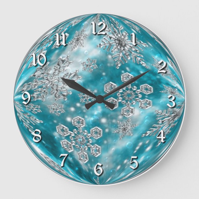 Frosty Blue Snowflake Bubble Wall Clock (Front)