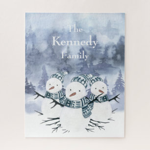Frosty Blue Snowmen Family Puzzle