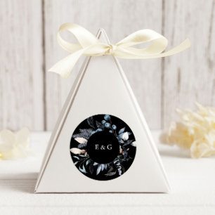 Frosty Blue Winter Floral Monogram Wedding Classic Round Sticker