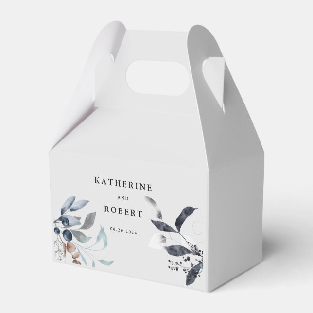 Frosty Blue Winter Floral Monogram Wedding Favour Box (Front Side)