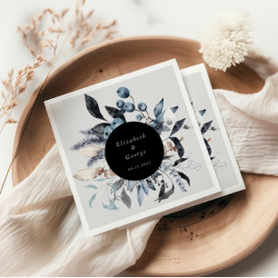 Frosty Blue Winter Floral Monogram Wedding Napkin