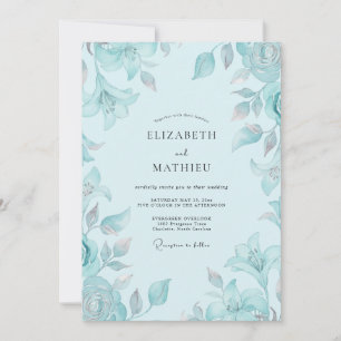 Frosty Cerulean Leafy Wedding Invitation