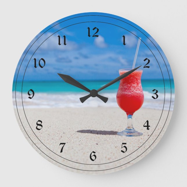 Frosty Drink on the Beach Large Clock (Front)