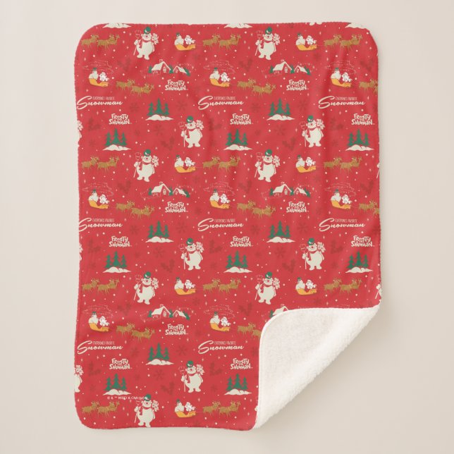 Frosty - Everyone's Favourite Snowman Pattern Sherpa Blanket (Front)