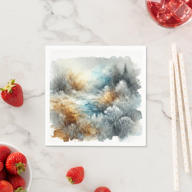 Frosty Fall Morning Watercolor Decoupage Napkins (Insitu)