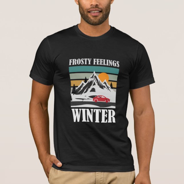 Frosty Feelings Winter Mountain Red Car T-Shirt (Front)