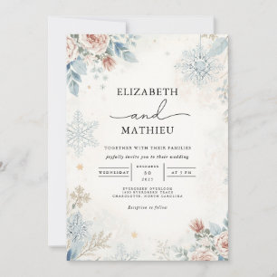 Frosty Floral Winter Blooms Wedding Invitation
