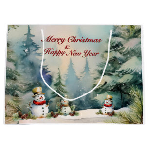 Frosty Forest Memories: Snowman & Pine Trees Large Gift Bag