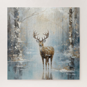 Frosty Forest Woodland Deer Jigsaw Puzzle