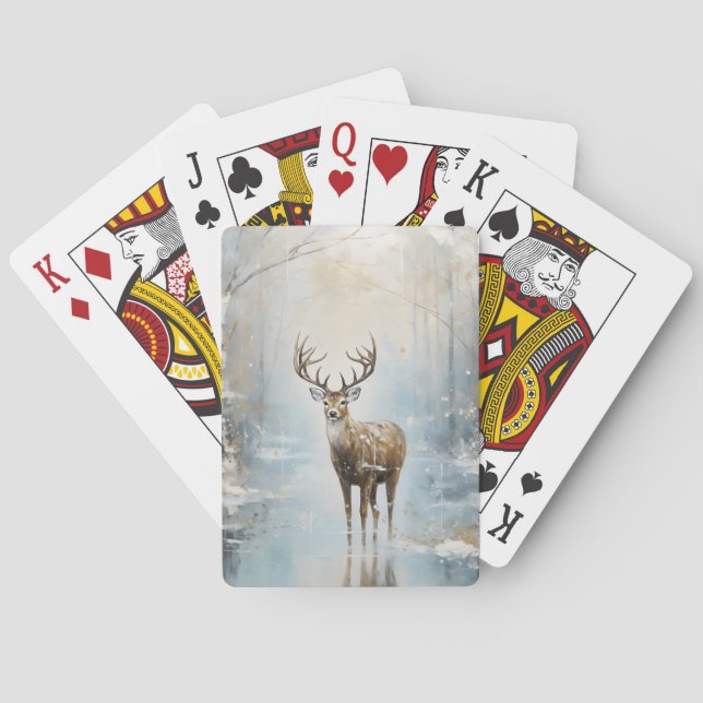 Frosty Forest Woodland Deer Playing Cards (Back)