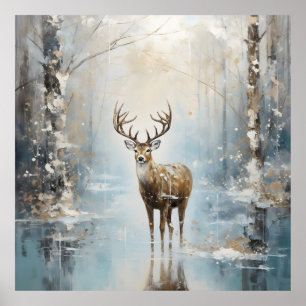 Frosty Forest Woodland Deer Poster
