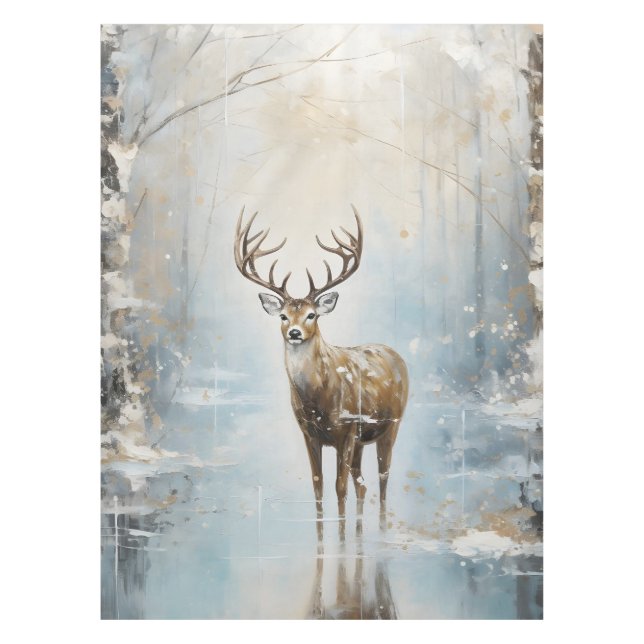 Frosty Forest Woodland Deer Tablecloth (Front)