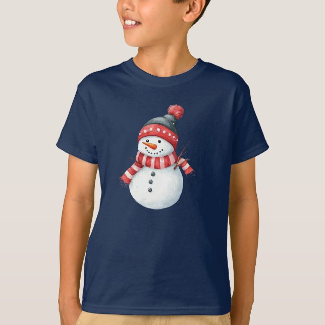 Frosty Fun Santa Snowman Holiday Design T-Shirt (Front)