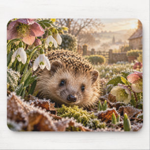 Frosty Garden Hedgehog Design Mouse Pad