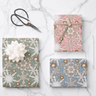 Frosty Gold Trimmed Snowflakes  Wrapping Paper Sheet
