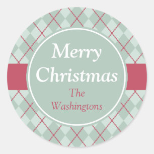 Frosty Green Argyle Christmas Stickers