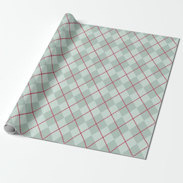 Frosty Green Christmas Argyle Wrapping Paper (Unrolled)