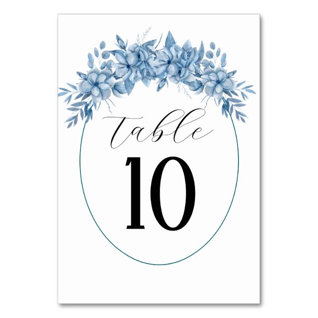 Frosty Grey Blue Floral Wedding Table Number (Front)