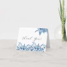 Frosty Grey Blue Floral Wedding Thank You Cards