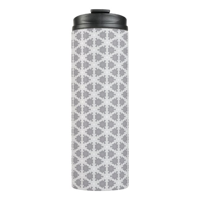 Frosty Grey White Grid Thermal Tumbler (Front)