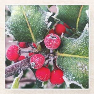 Frosty Holly Glass Coaster