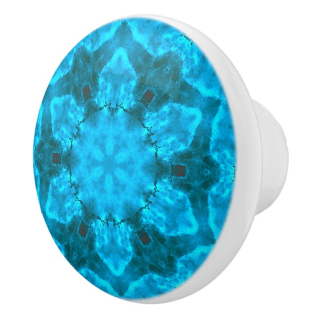 Frosty Ice Blue Snowflake Kaleidoscope Pattern Ceramic Knob (Right)